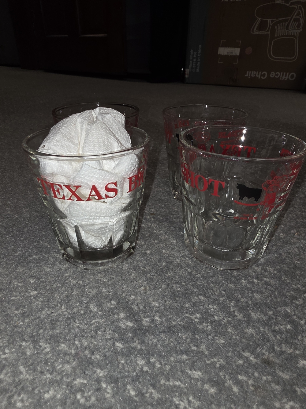 Set Of 4 Vintage Texas Big Shot Black Angus Resturant Whiskey Glasses